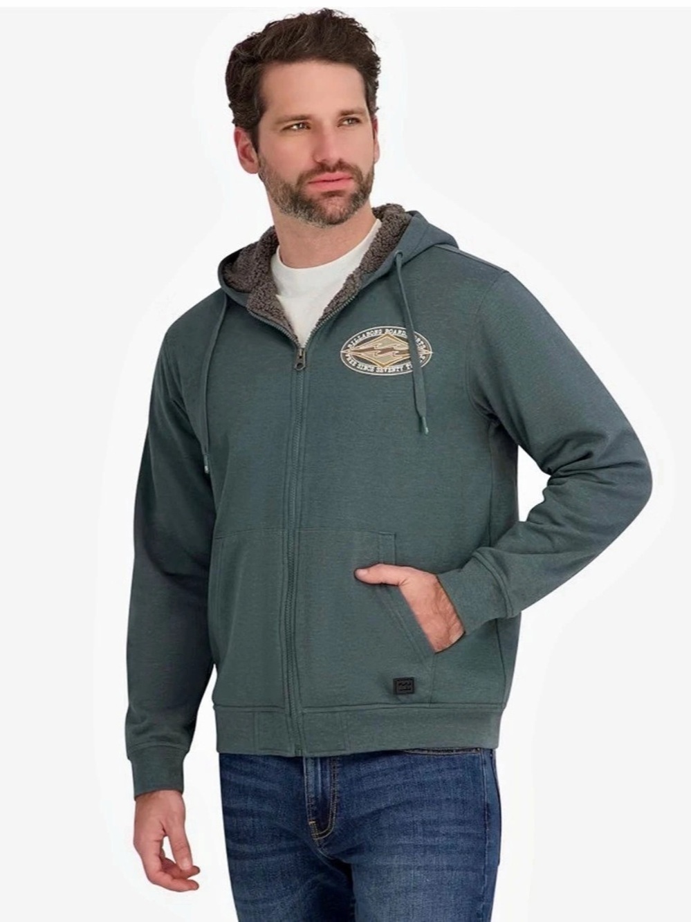 NWT Large Billabong Roadshorts Sherpa Lined Full Zip Hoodie Pine Green
